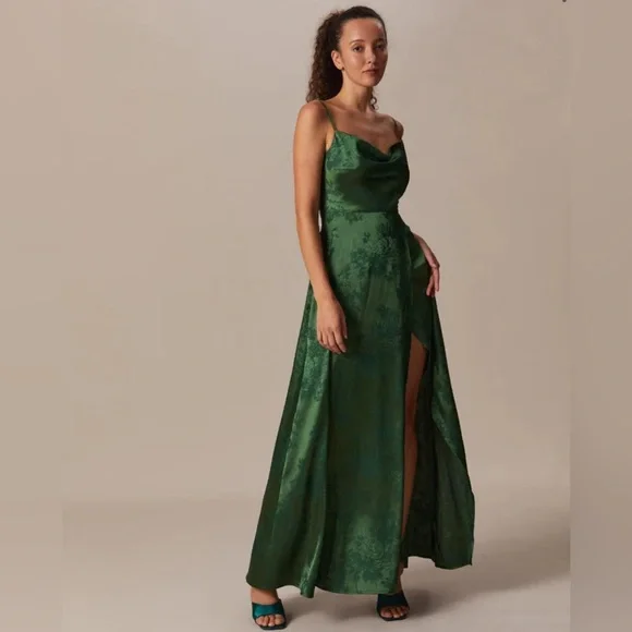 NWT RIHOAS Cowl Neck Jacquard Satin Maxi Dress Sz S, M, L, XL. - Picture 1 of 7